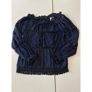 Mimi Liberte Navy Blue Goat Skin Blouse Long Sleeve 34